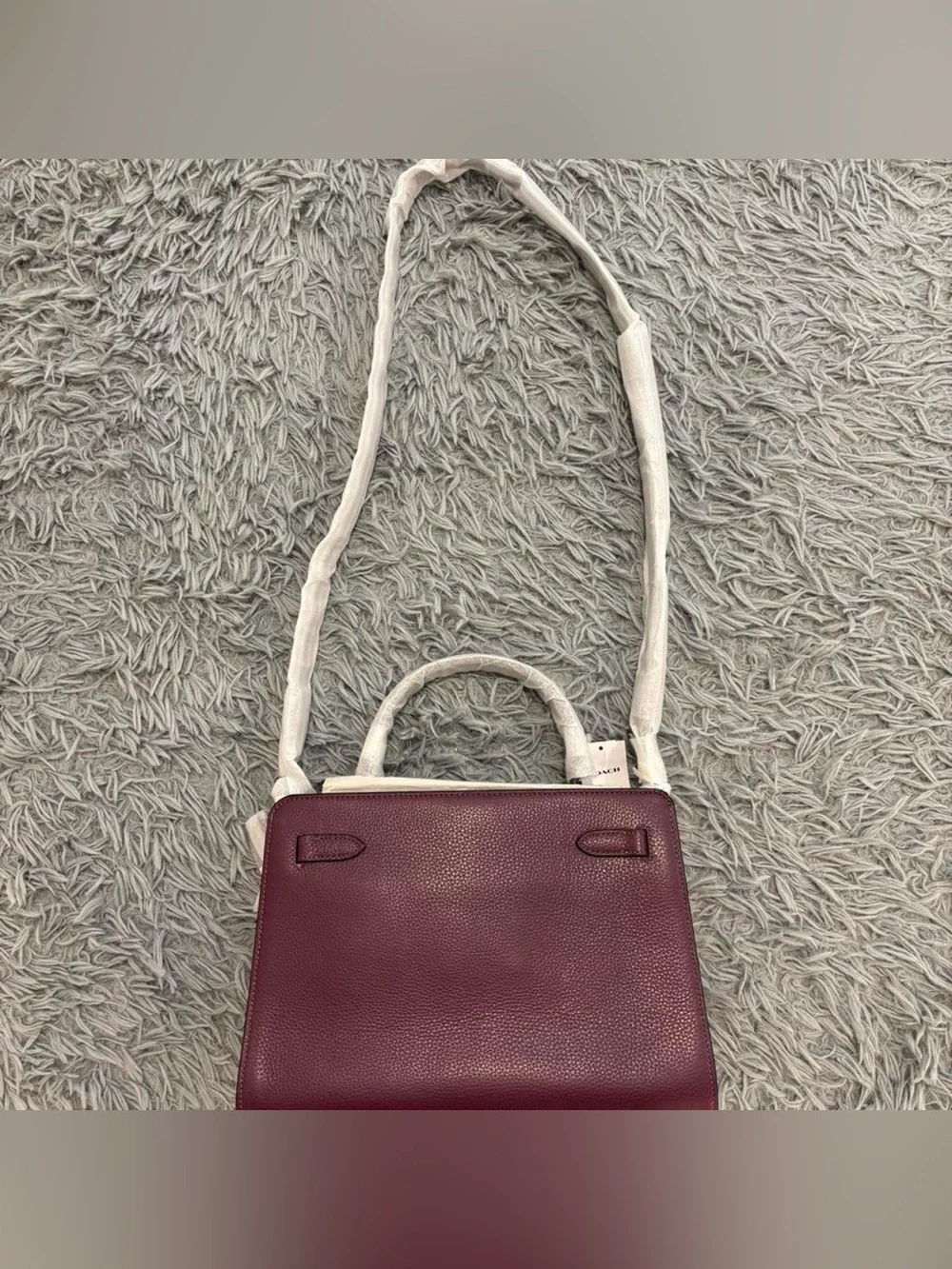 Coach Lane Carryall Top Handle Bag Satchel Tote Pebble Leather Boysenberry C8211